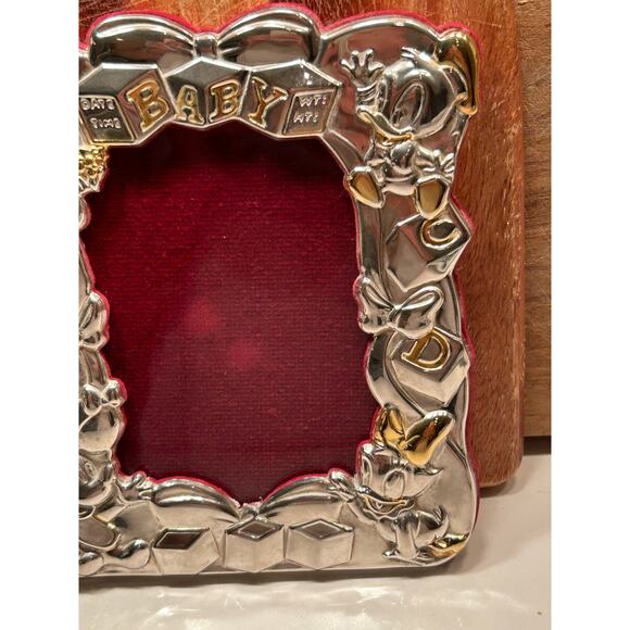 Vintage Disney Mickey Minnie Mouse Donald Duck Baby Frame Silverplate Brass 4x6 - Picture 2 of 11
